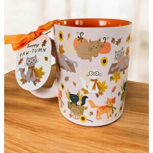 NEW Lisa Perry Autumn Black Cat Orange Tabby Fall Pumpkin Motif Coffee Tea Mug